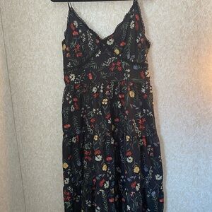 Romwe Black Floral Lace-Trim Slip Dress